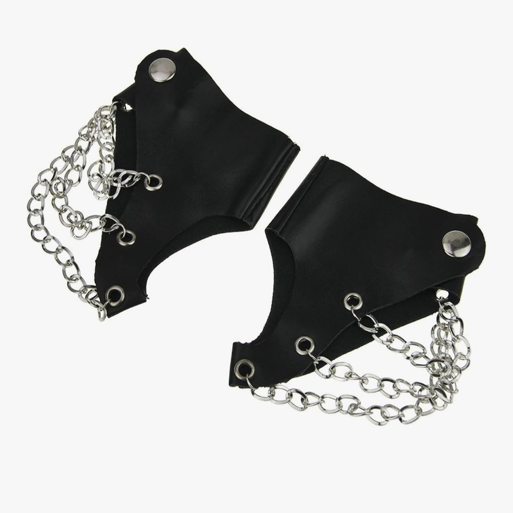 Black wrist Cuffs with Silver Chains - Picture 5 of 5